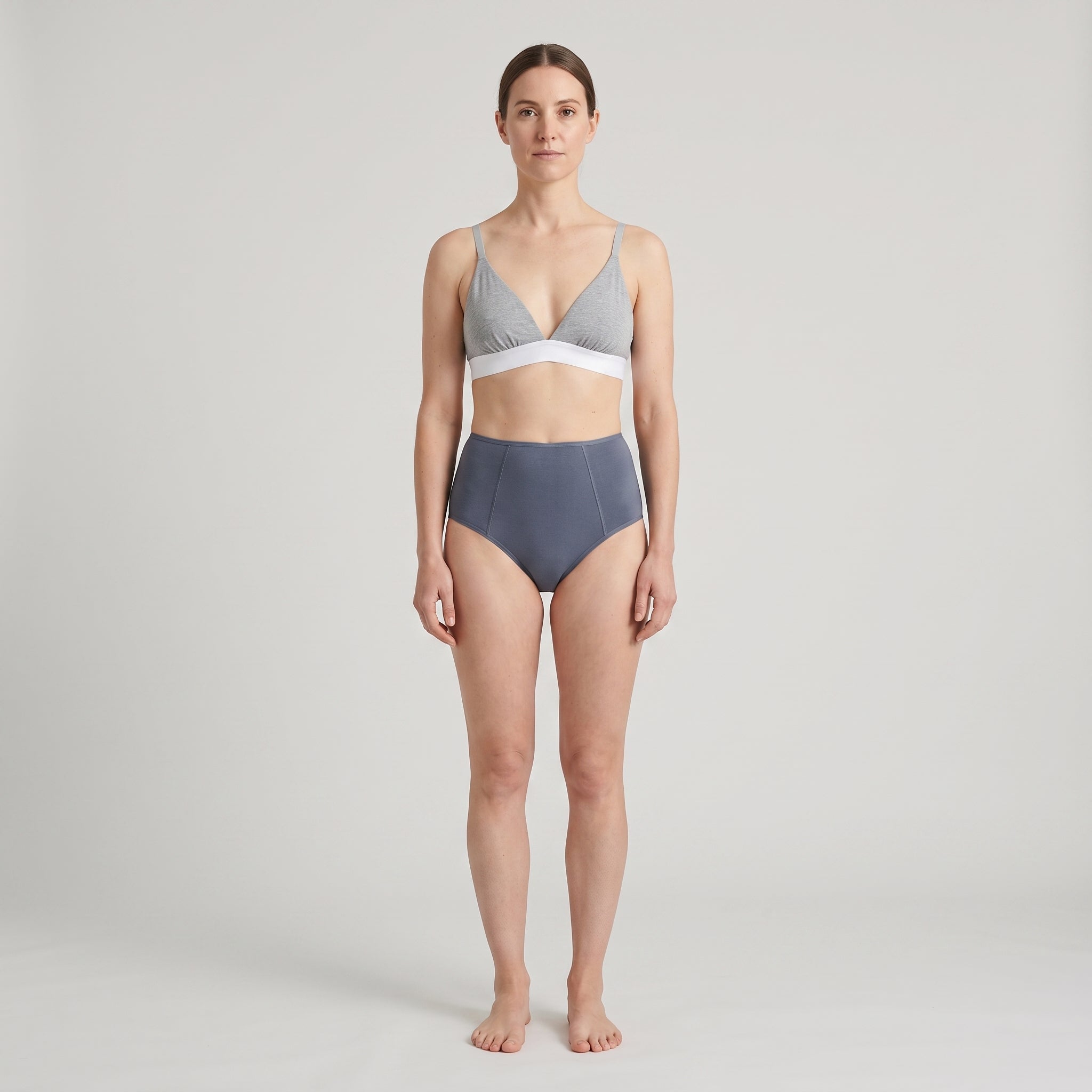 Plain Cotton High-Waist Brief | 3-Color Pack White, Peach, Slate, worn, front view