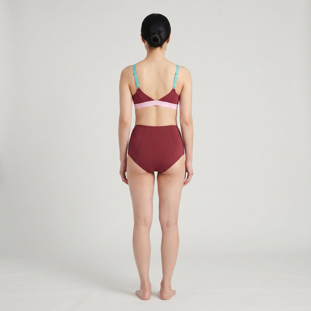 Plain Cotton High-Waist Brief | 3-Pack, worn, back view, second colourway