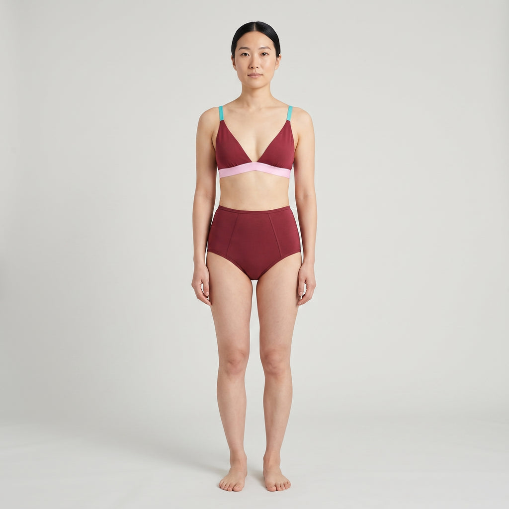 Plain Cotton High-Waist Brief | 3-Pack, worn, front view, second colourway