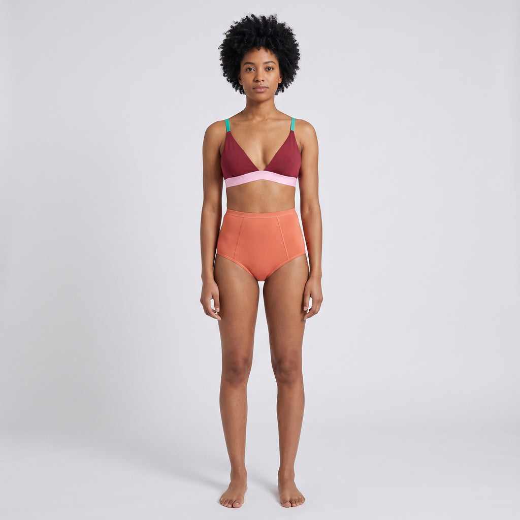 Plain Cotton High-Waist Brief | 3-Pack Single Color, worn, front view, second colourway