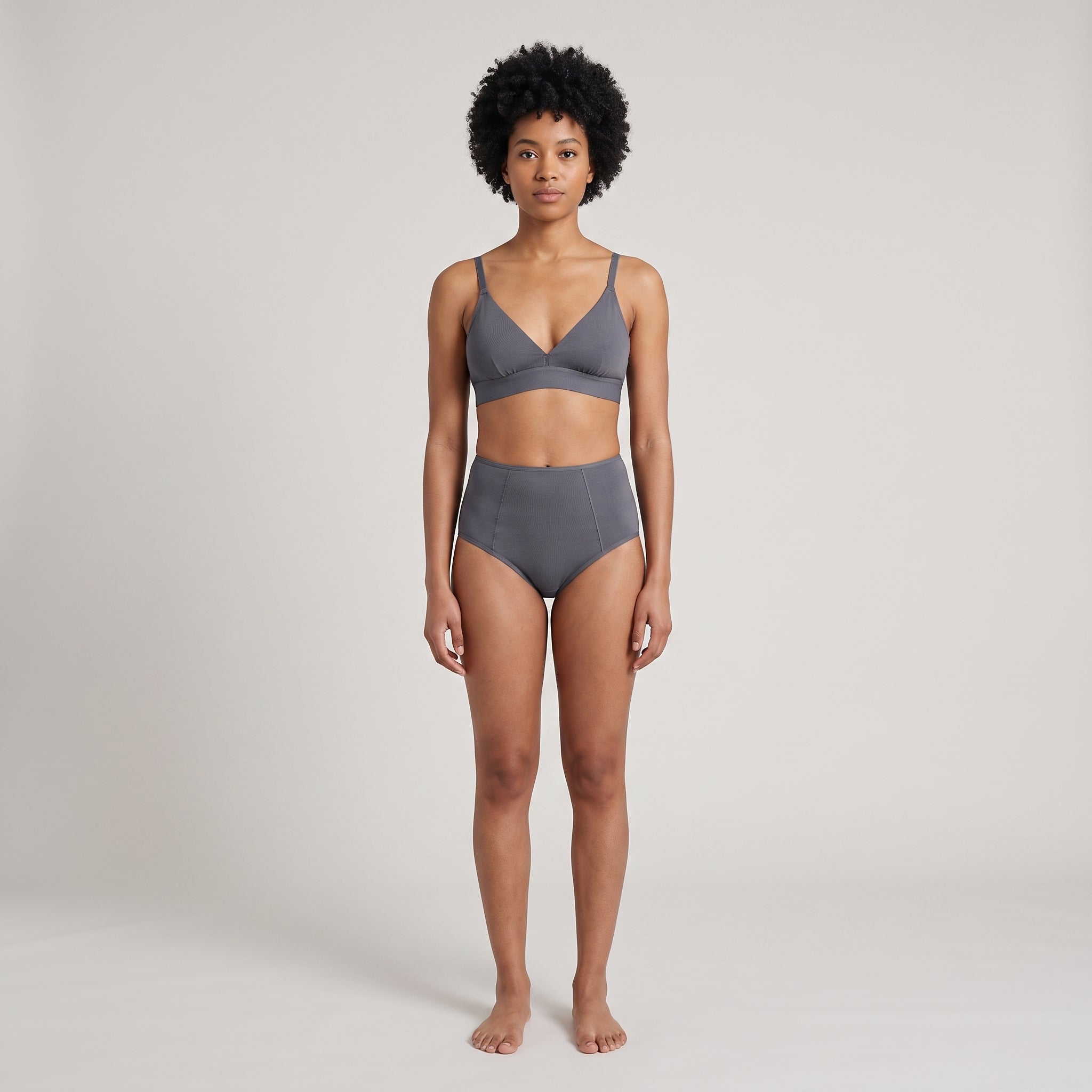 Plain Cotton High-Waist Brief | 3-Pack Single Color, worn, front view
