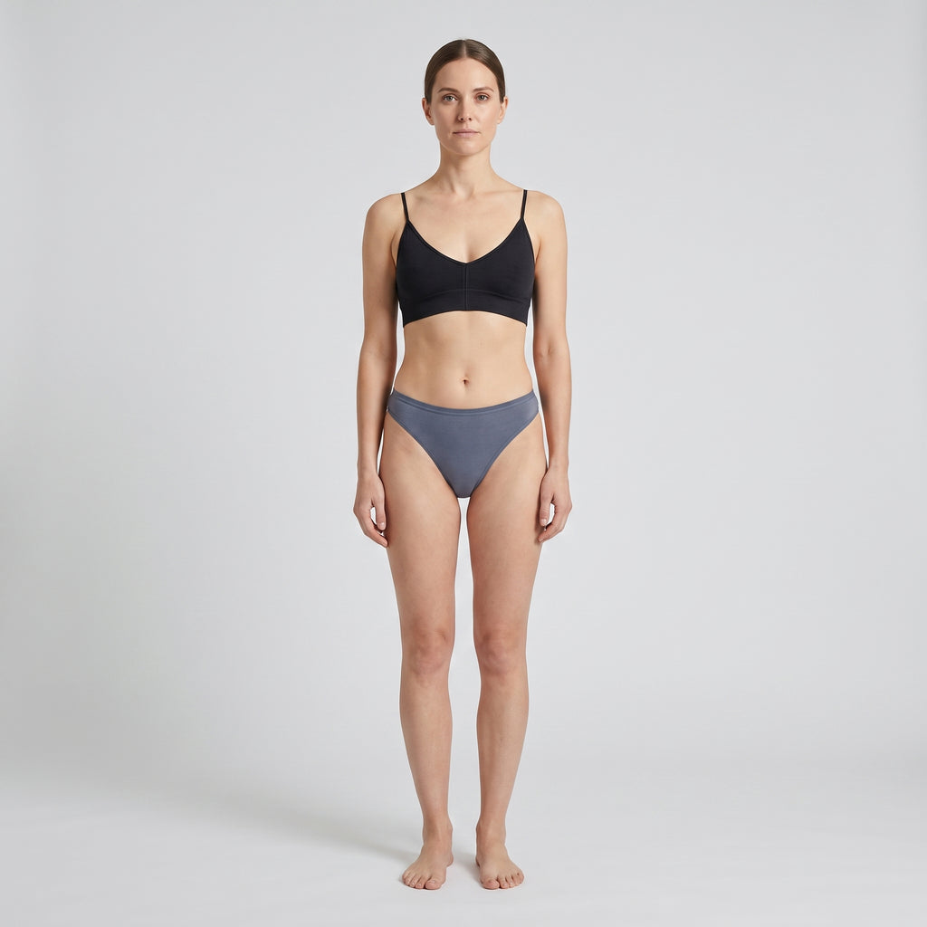 Plain Cotton Thong | 3-Pack Slate & Peach, worn, front view, second colourway