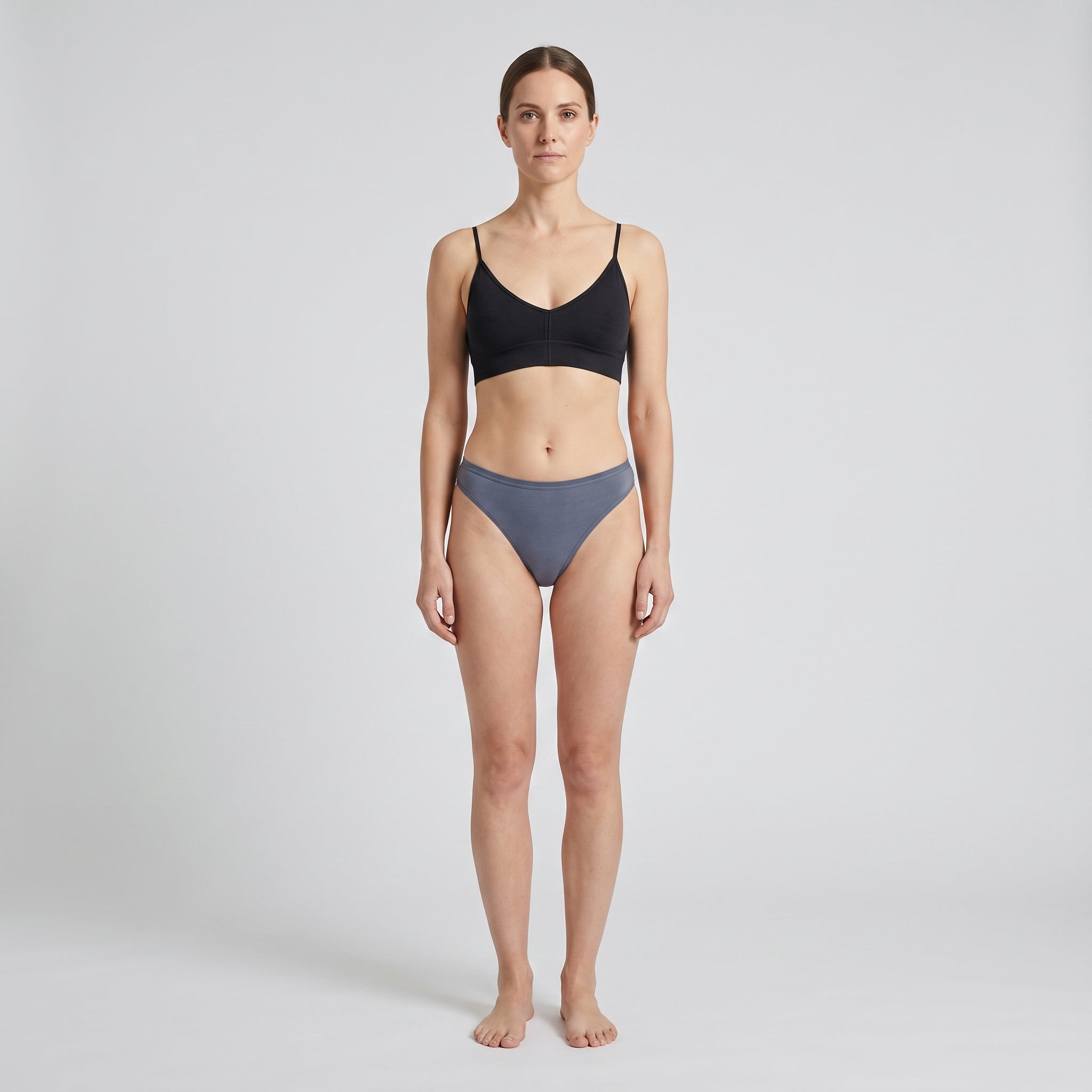 Plain Cotton Thong | 3-Pack Slate & Peach, worn, front view, second colourway
