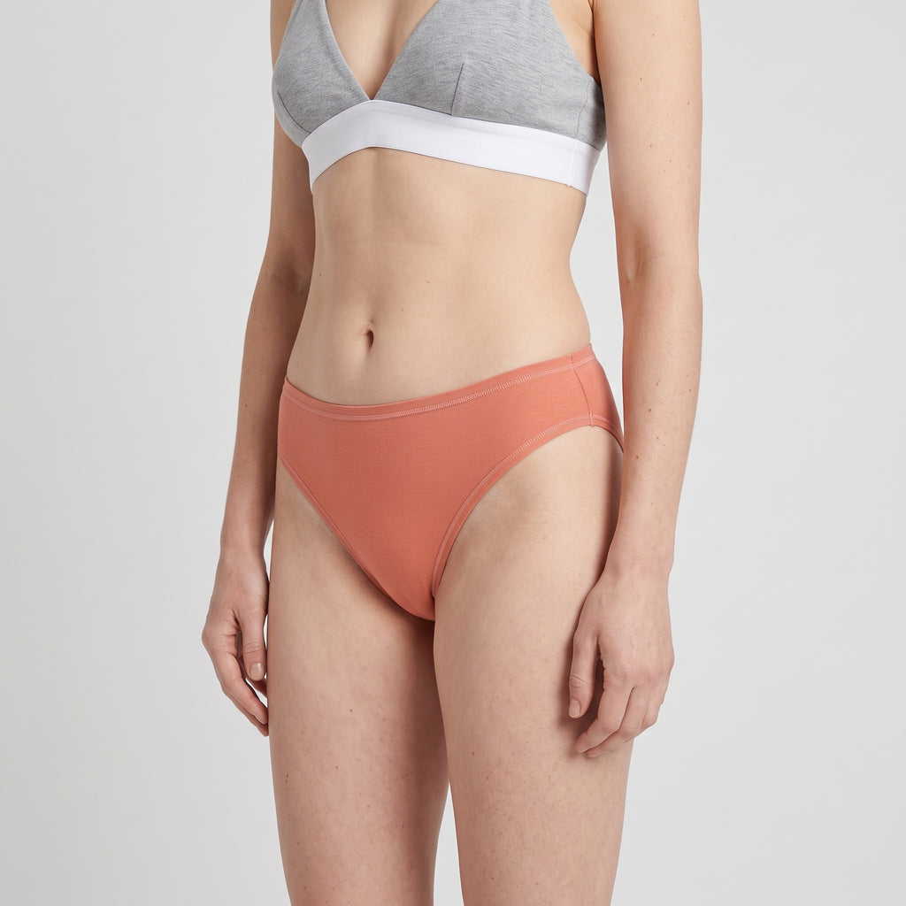 Plain Cotton Thong | 3-Pack Slate & Peach, worn, close-up