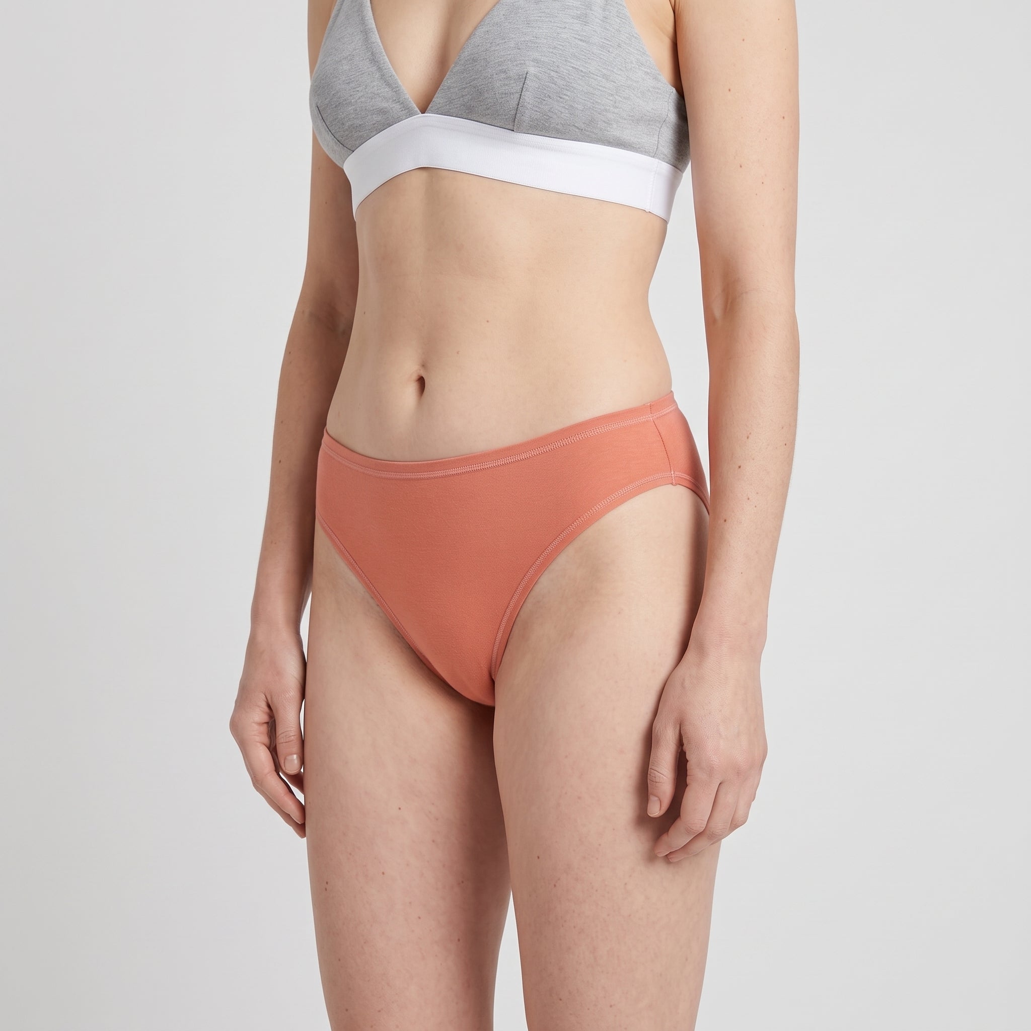 Plain Cotton Thong | 3-Pack Slate & Peach, worn, close-up