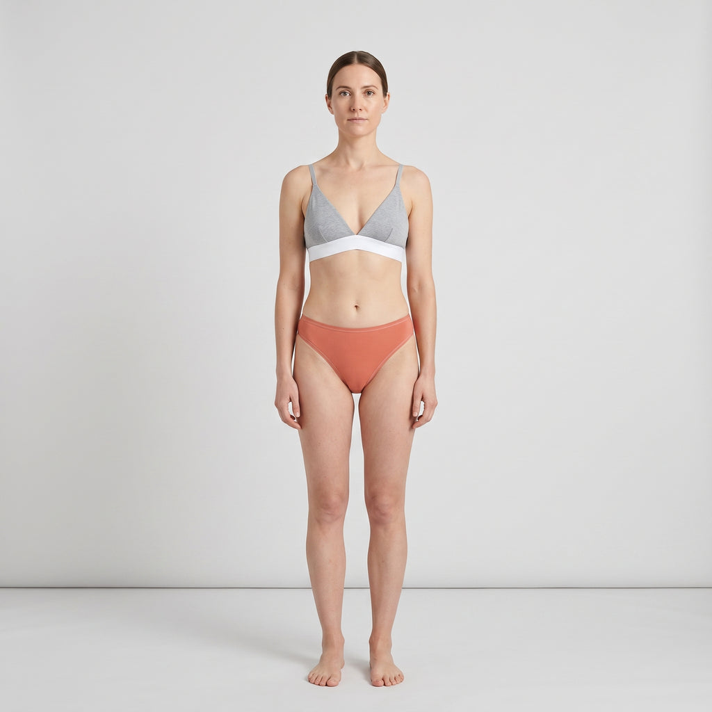 Plain Cotton Thong | 3-Pack Slate & Peach, worn, front view