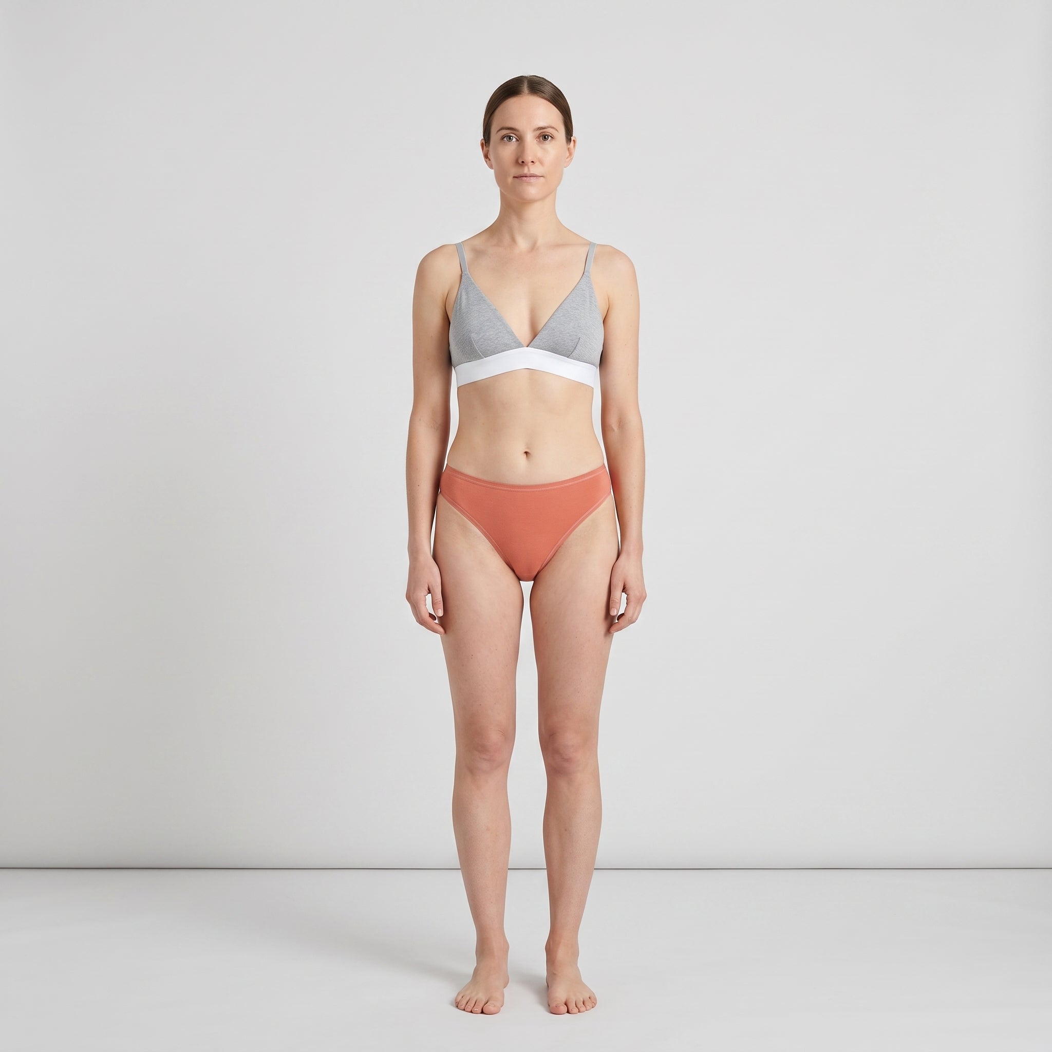 Plain Cotton Thong | 3-Pack Slate & Peach, worn, front view
