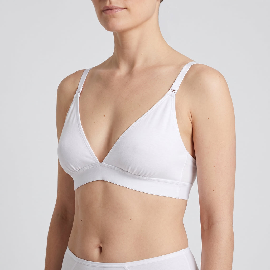 Plain Cotton Triangle Bra, worn, close-up, second colourway
