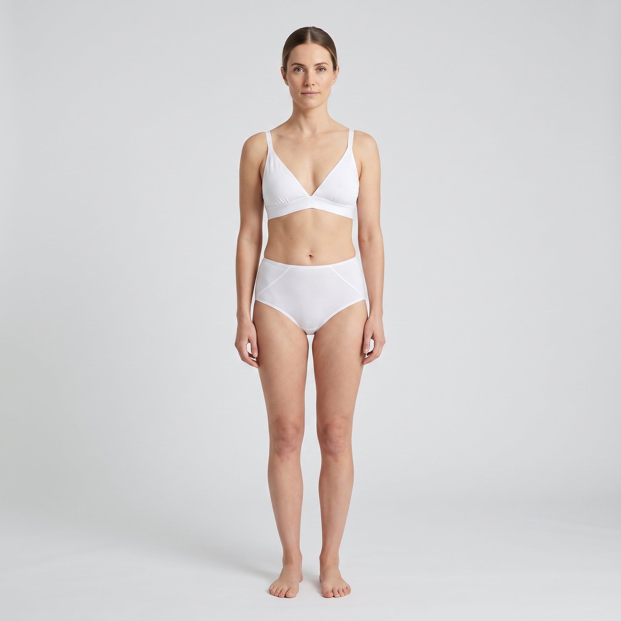 Plain Cotton Triangle Bra, worn, front view, second colourway