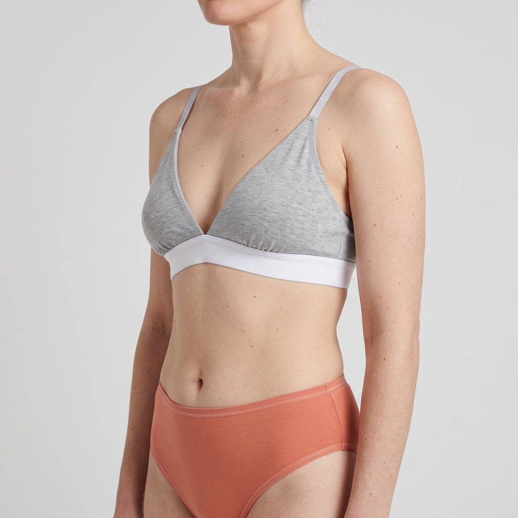 Plain Cotton Triangle Bra, worn, close-up