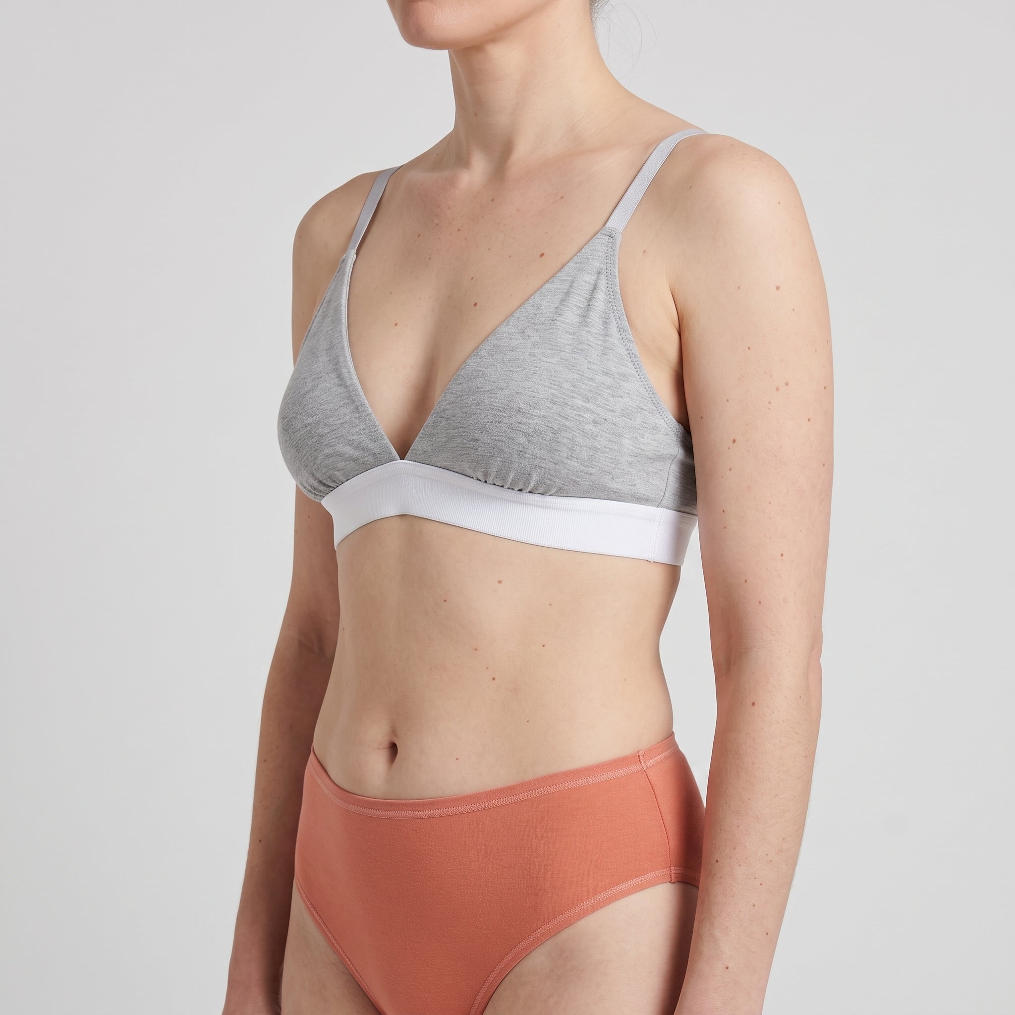 Plain Cotton Triangle Bra, worn, close-up