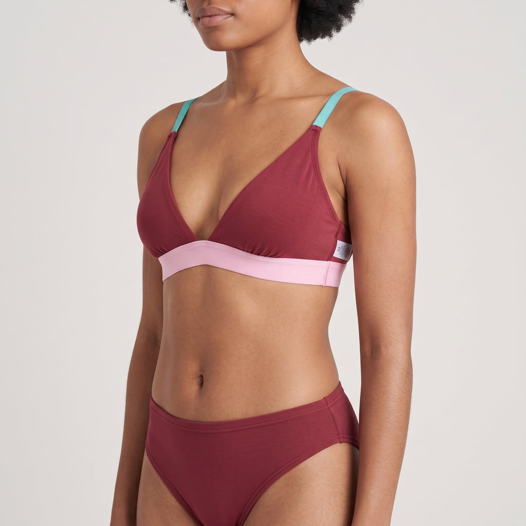 Plain Cotton Triangle Bra | Multicolor, worn, close-up