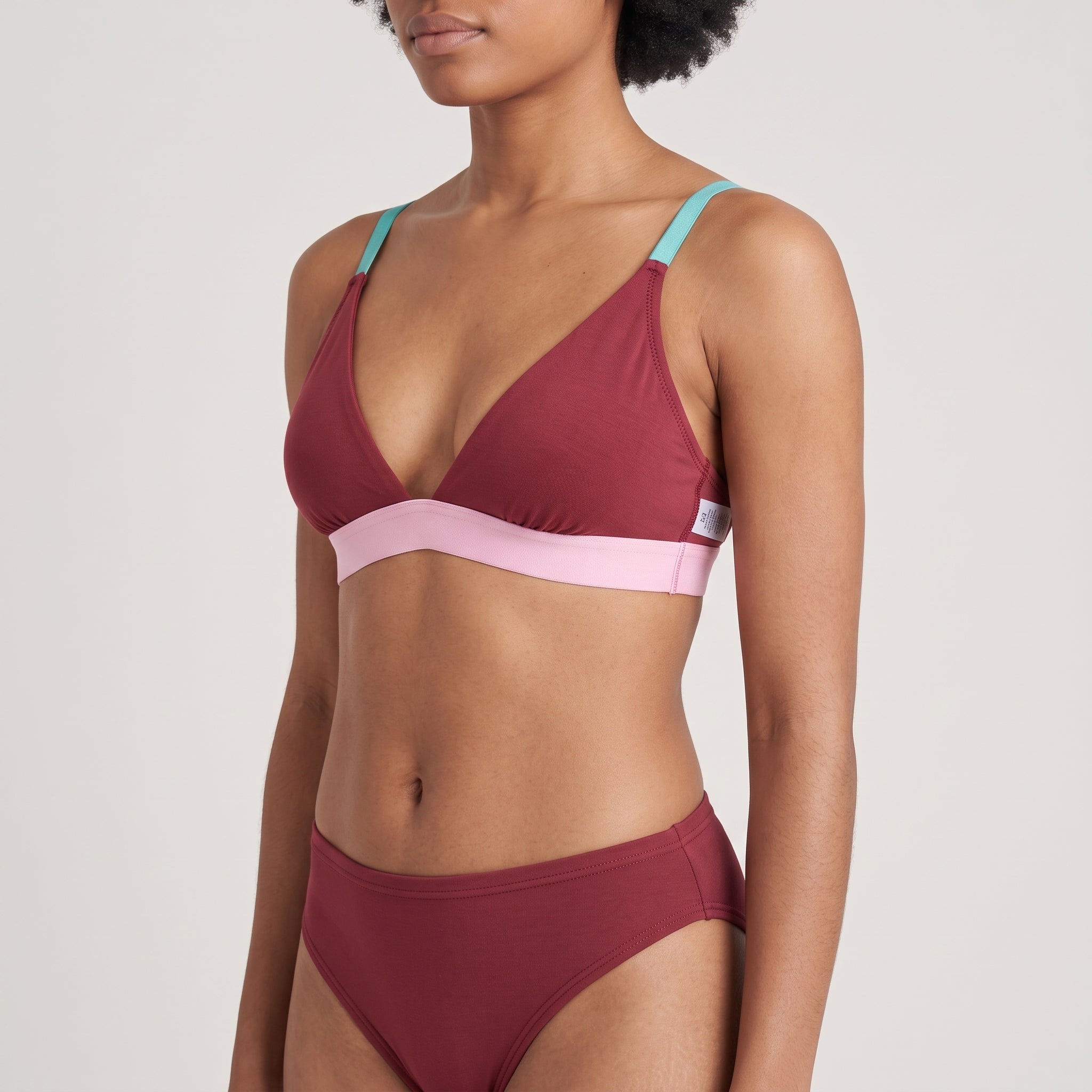Plain Cotton Triangle Bra | Multicolor, worn, close-up