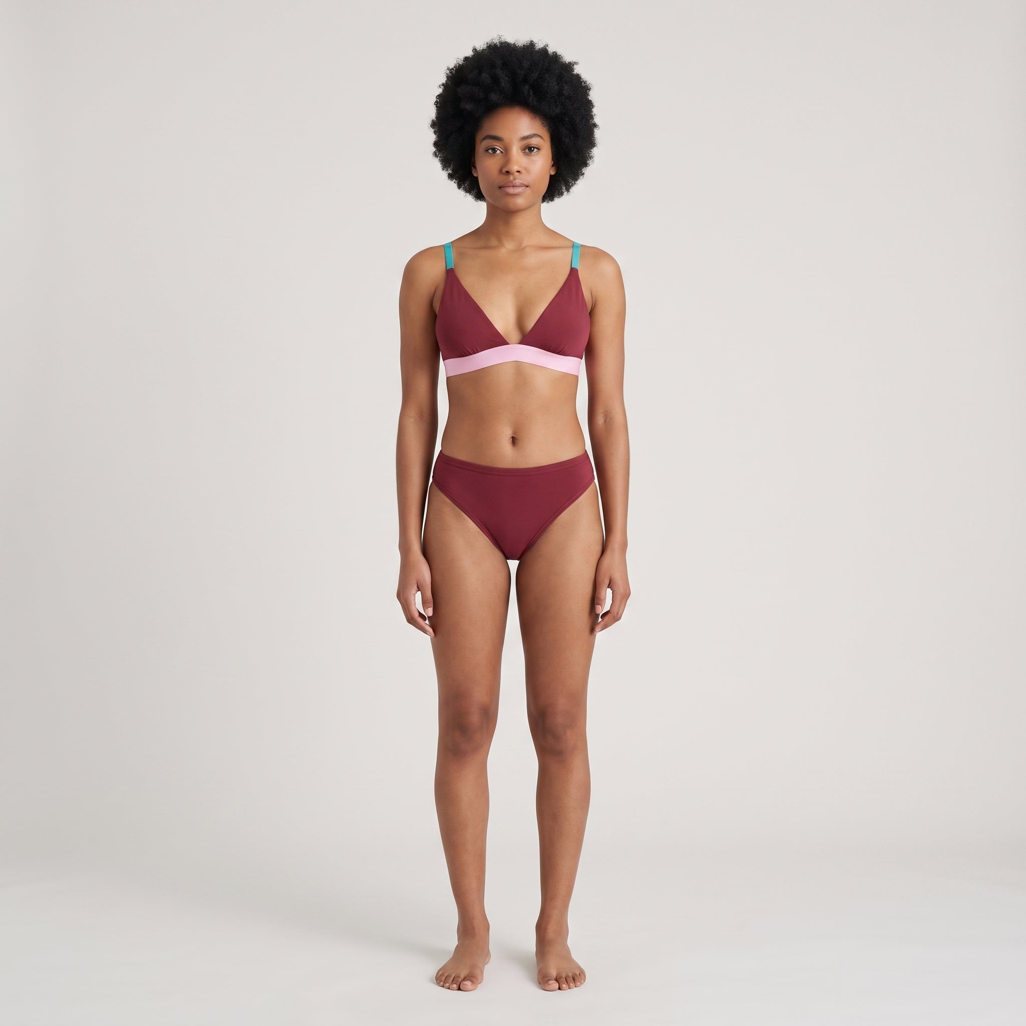 Plain Cotton Triangle Bra | Multicolor, worn, front view