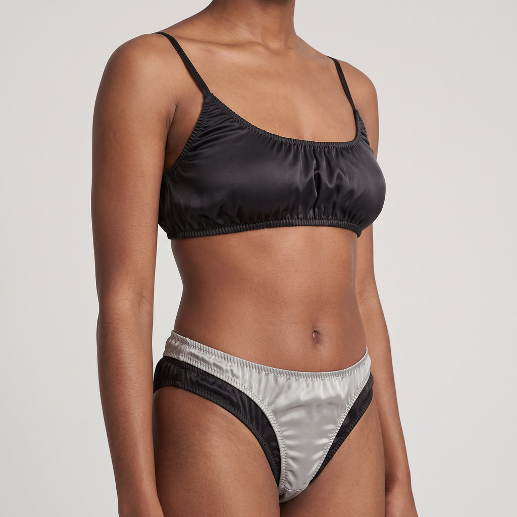 Plain Plant-Based Silk Bralette, worn, close-up