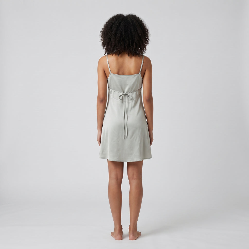 Plain Plant-Based Silk Nightdress, worn, back view