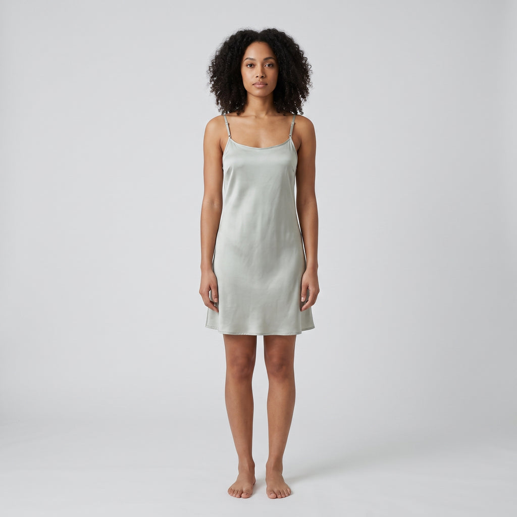 Plain Plant-Based Silk Nightdress, worn, front view