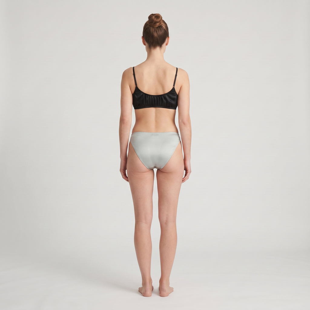 Plain Plant-Based Silk Thong, worn, back view, second colourway