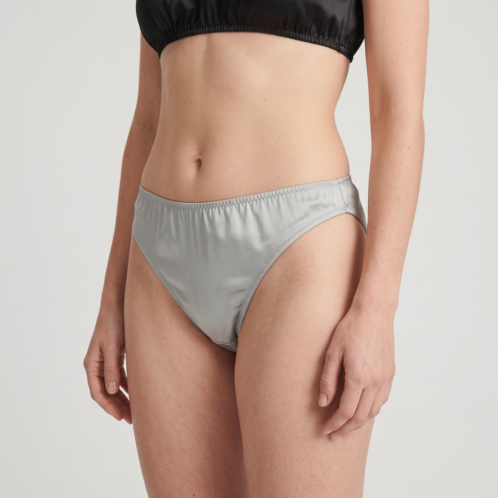 Plain Plant-Based Silk Thong, worn, close-up, second colourway
