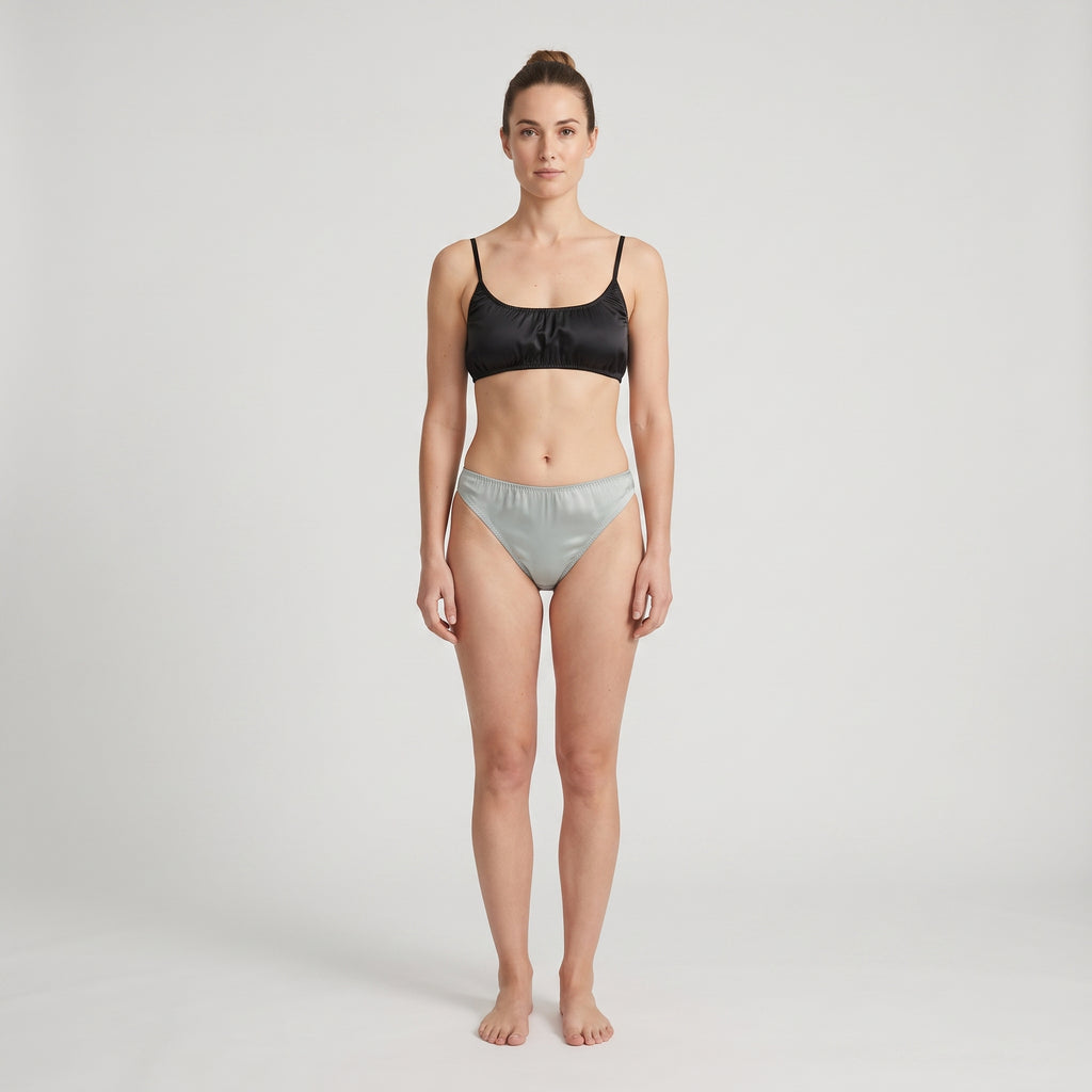 Plain Plant-Based Silk Thong, worn, front view, second colourway