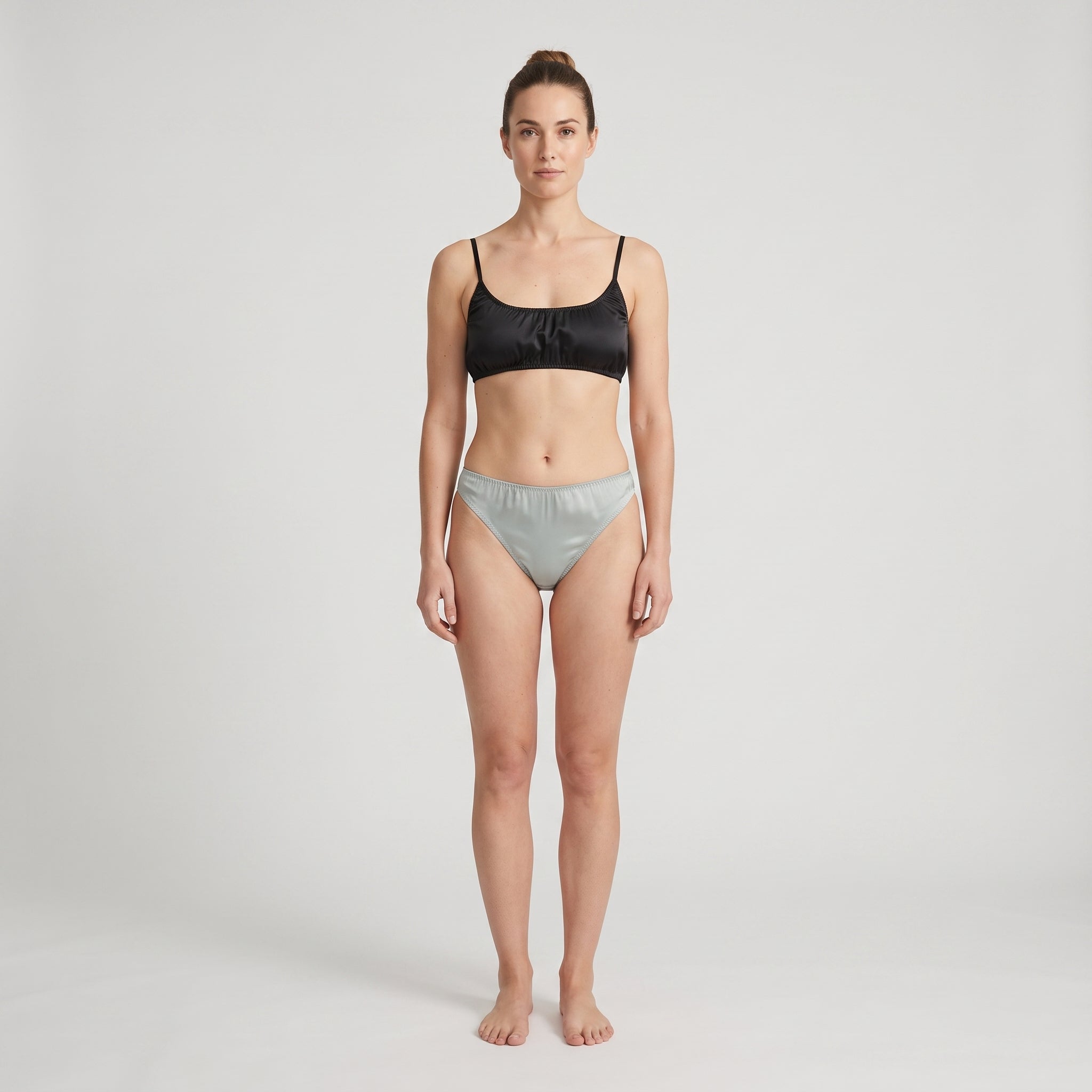Plain Plant-Based Silk Thong, worn, front view, second colourway