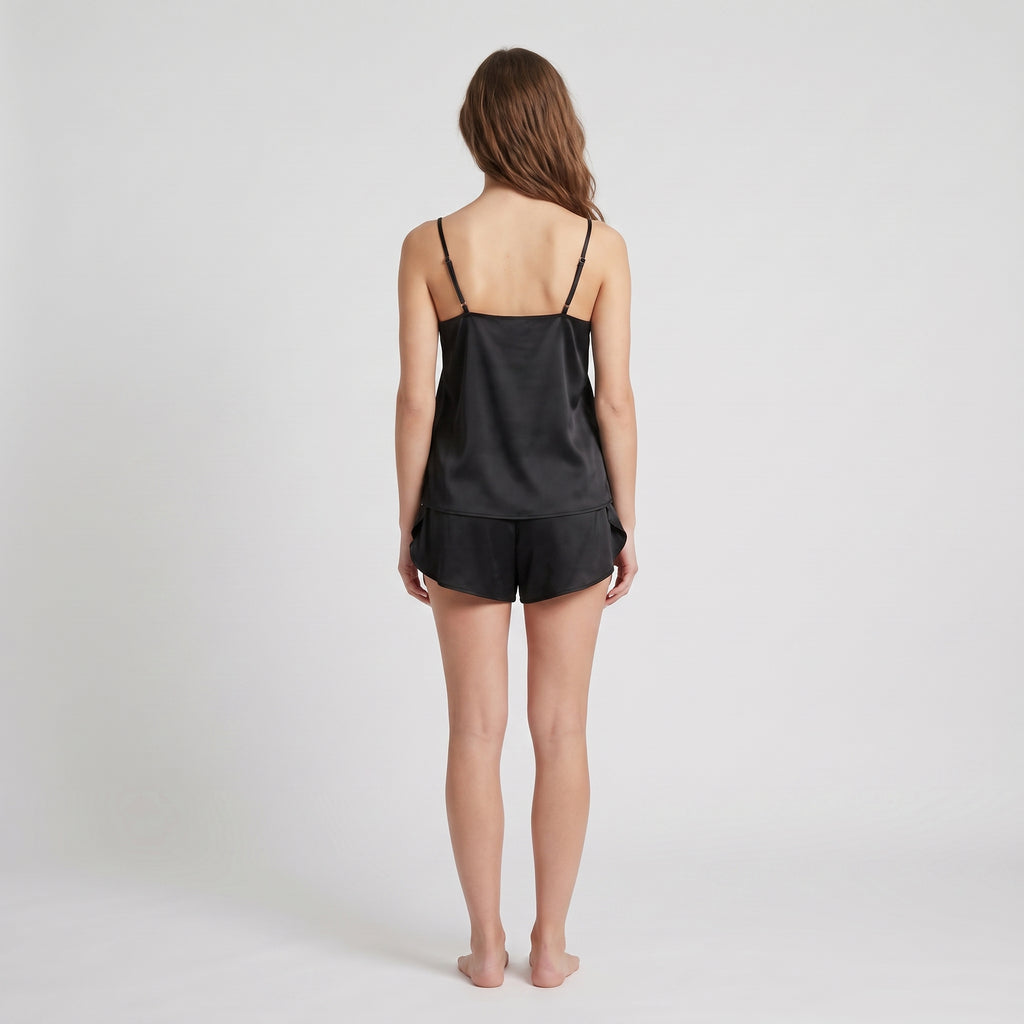 Plant-Based Silk Camisole + Shorts Set, worn, back view