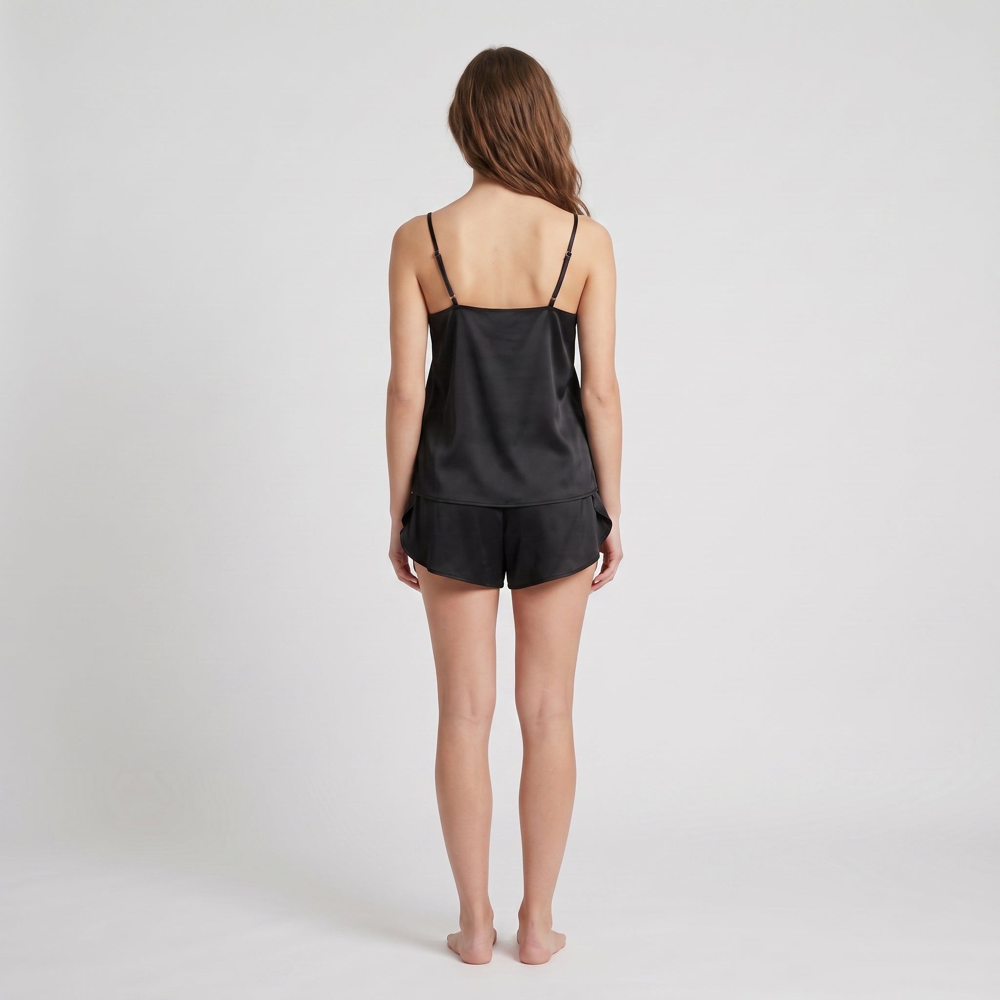 Plant-Based Silk Camisole + Shorts Set, worn, back view