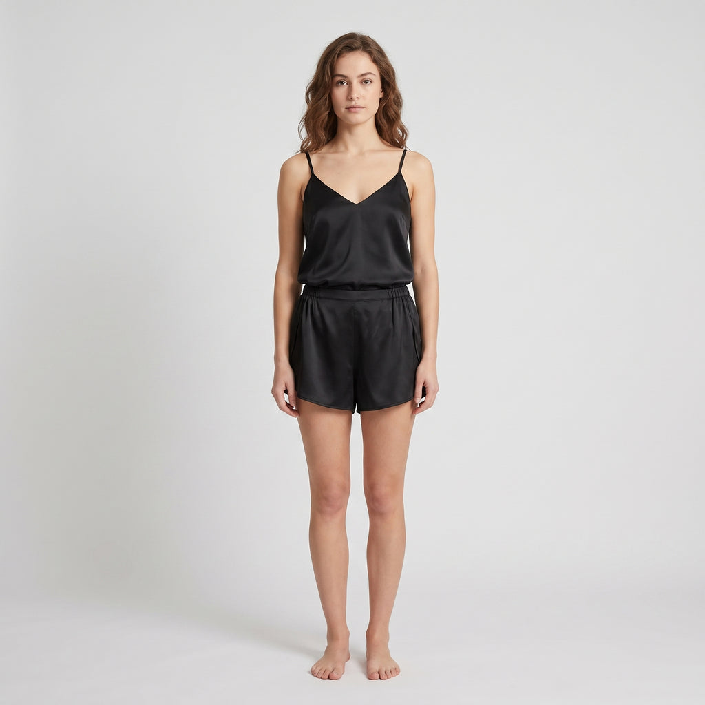 Plant-Based Silk Camisole + Shorts Set, worn, front view