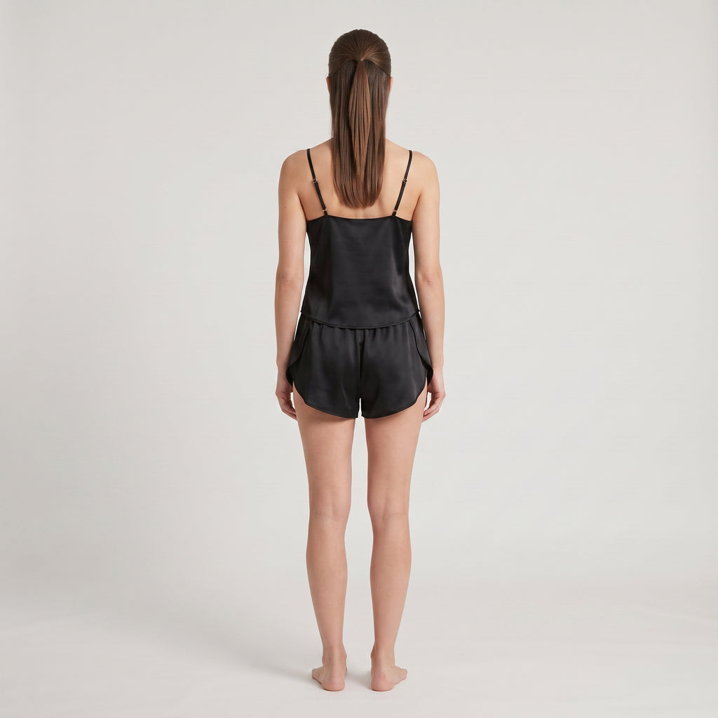 Plant-Based Silk Shorts, worn, back view