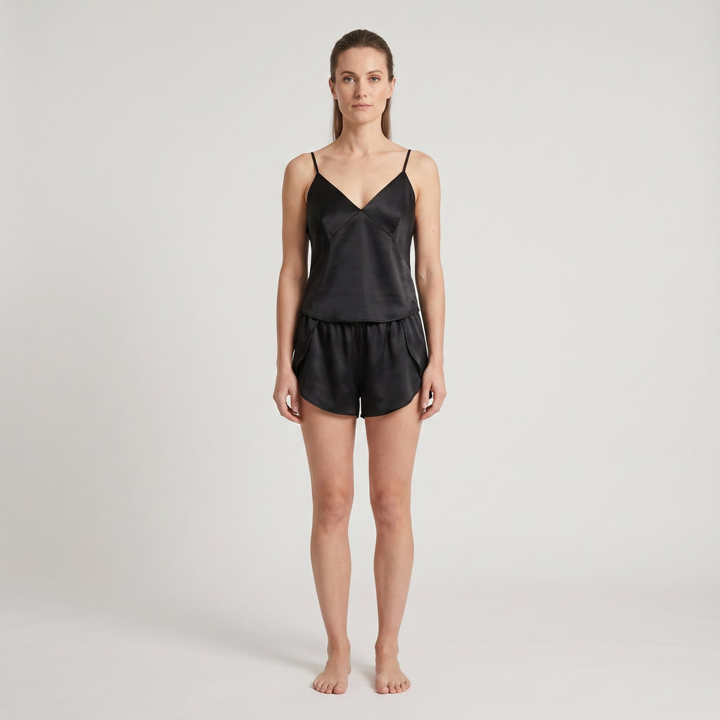 Plant-Based Silk Shorts, worn, front view