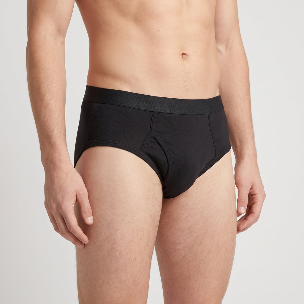 Seamed Cotton Brief, worn, close-up