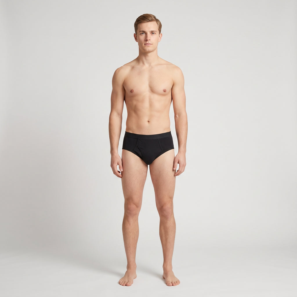 Seamed Cotton Brief, worn, front view