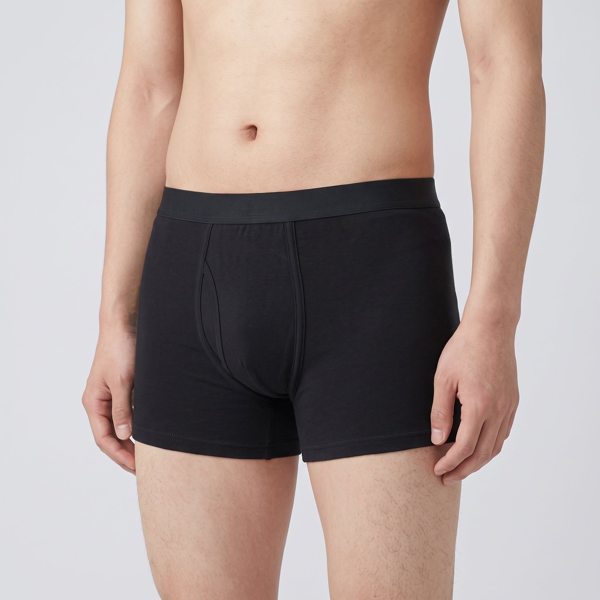 Seamed Cotton Trunk, worn, close-up