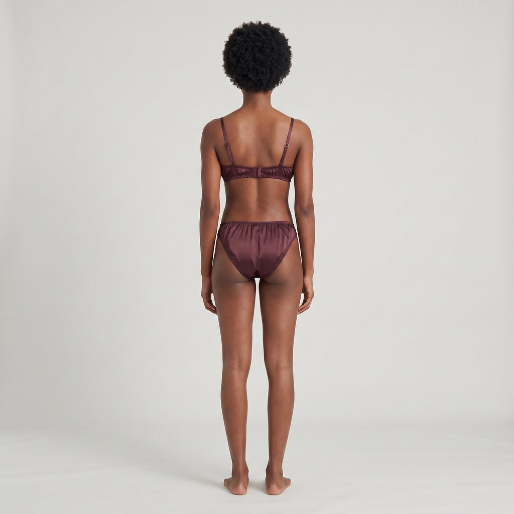 Silk Thong + Plain Bralette Set, worn, back view