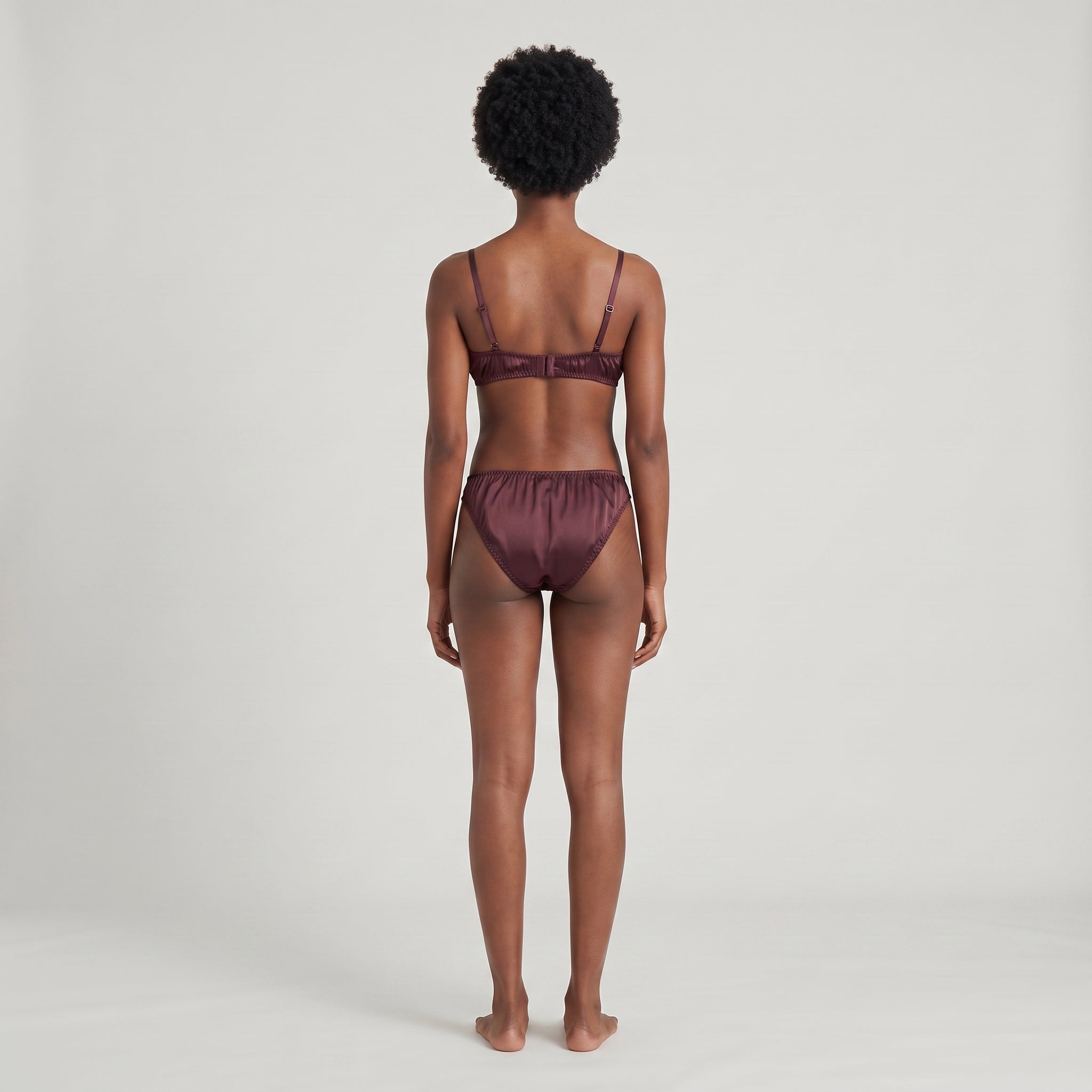 Silk Thong + Plain Bralette Set, worn, back view