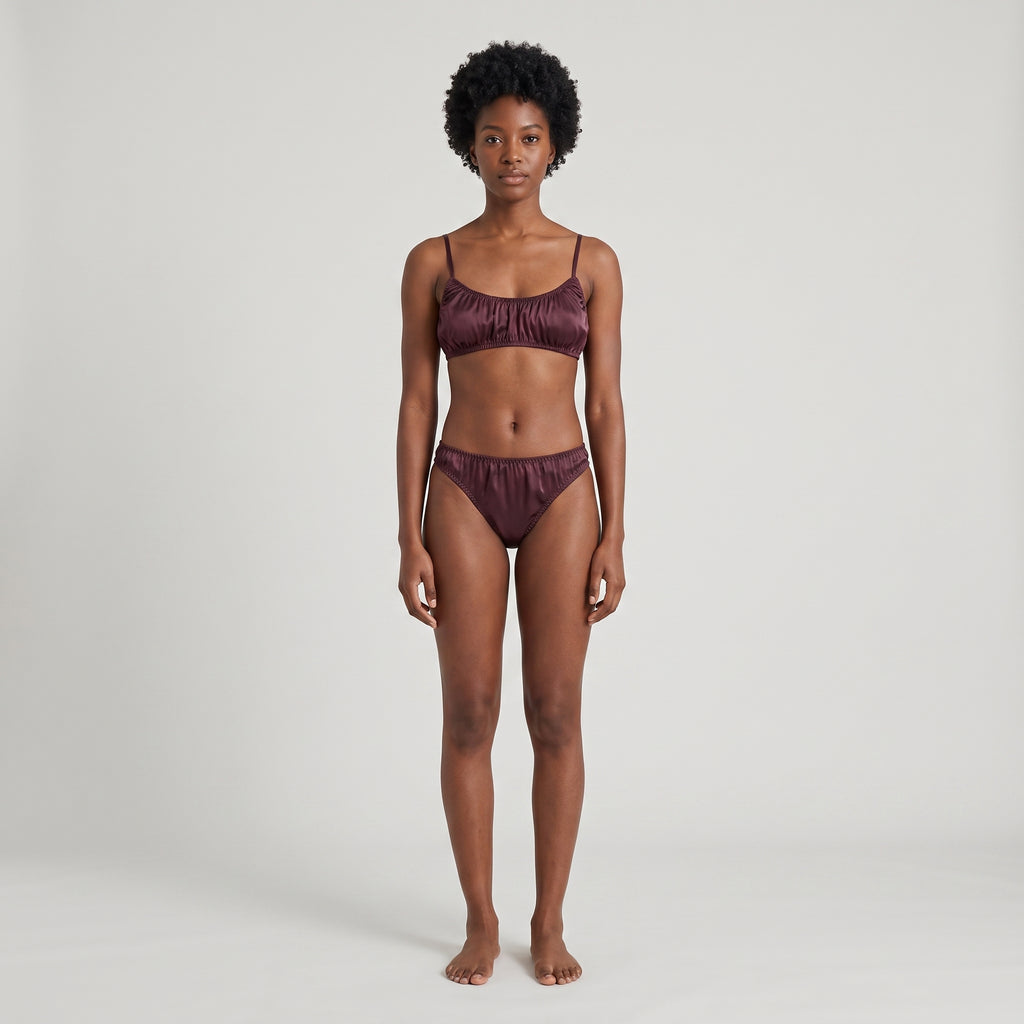 Silk Thong + Plain Bralette Set, worn, front view