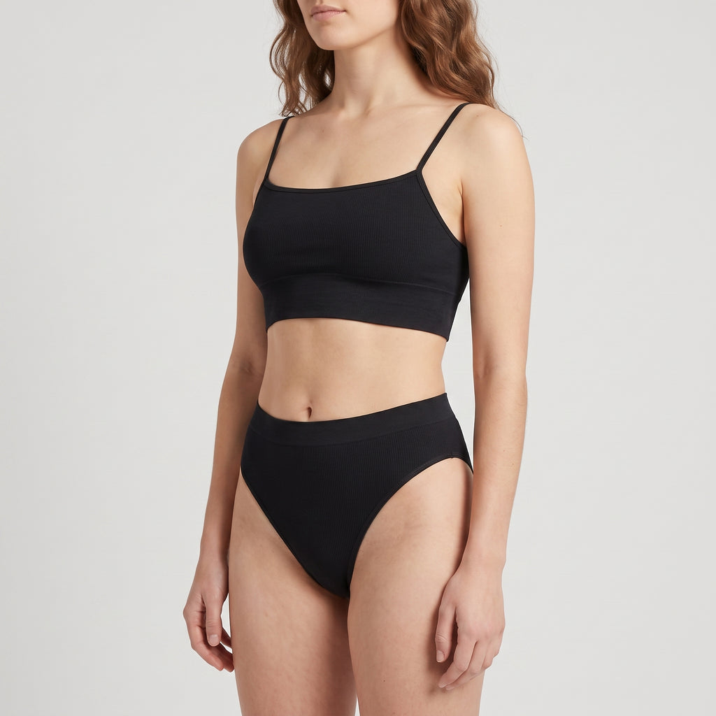 Straight-Neck Bra Top + Plain French Brief Set, worn, close-up, second colourway