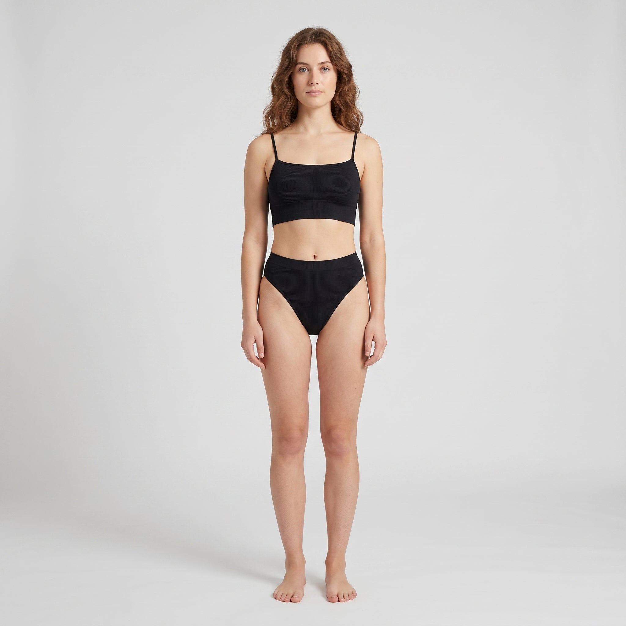 Straight-Neck Bra Top + Plain French Brief Set, worn, front view, second colourway