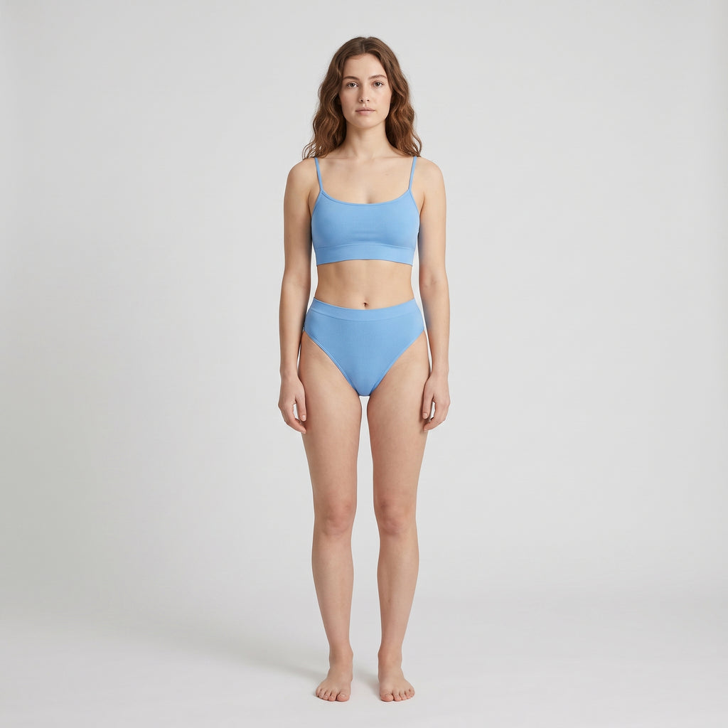 Straight-Neck Bra Top + Plain French Brief Set, worn, front view