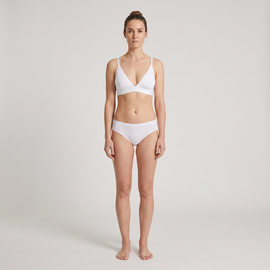 Triangle Bra + Bikini Brief Set, worn, front view, second colourway