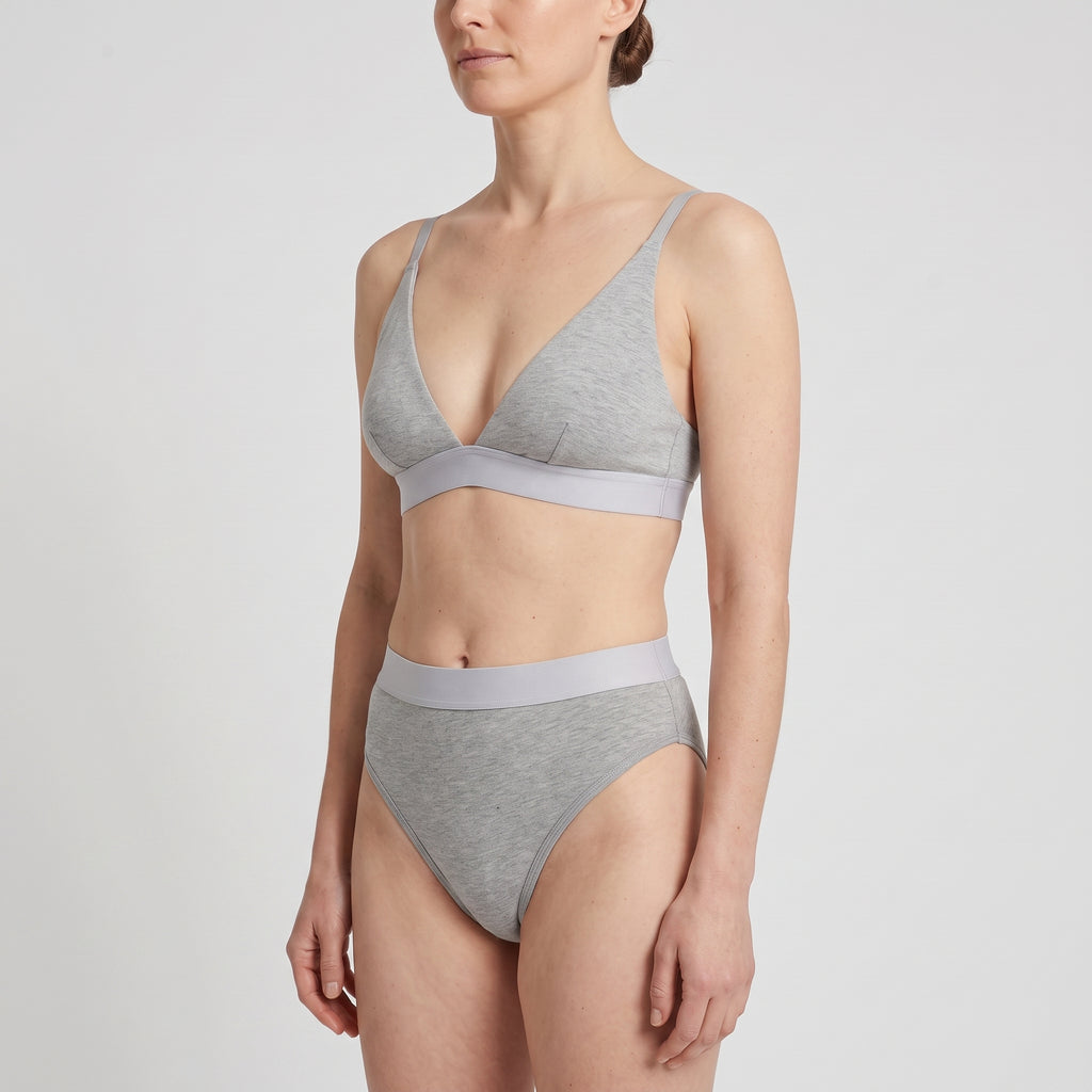 Triangle Bra + Elastic French Brief Set, worn, close-up, second colourway