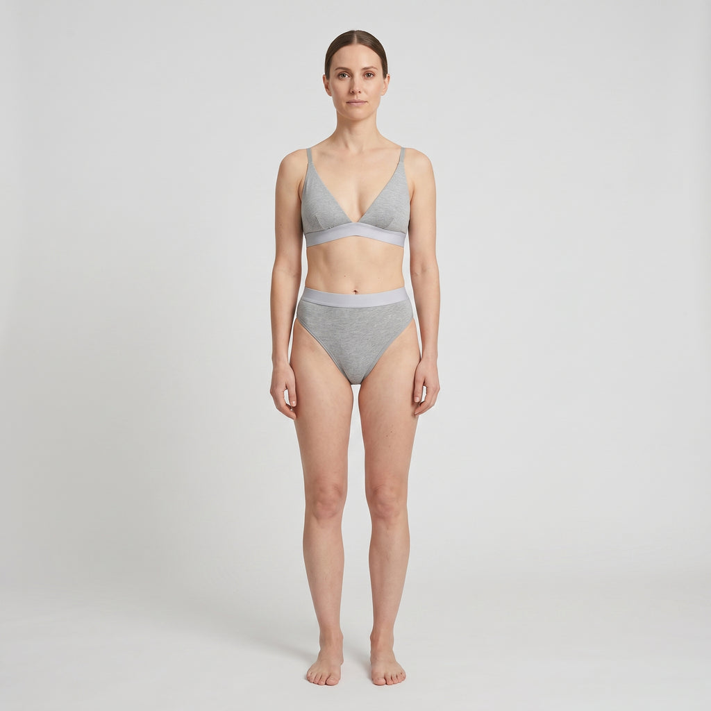 Triangle Bra + Elastic French Brief Set, worn, front view, second colourway