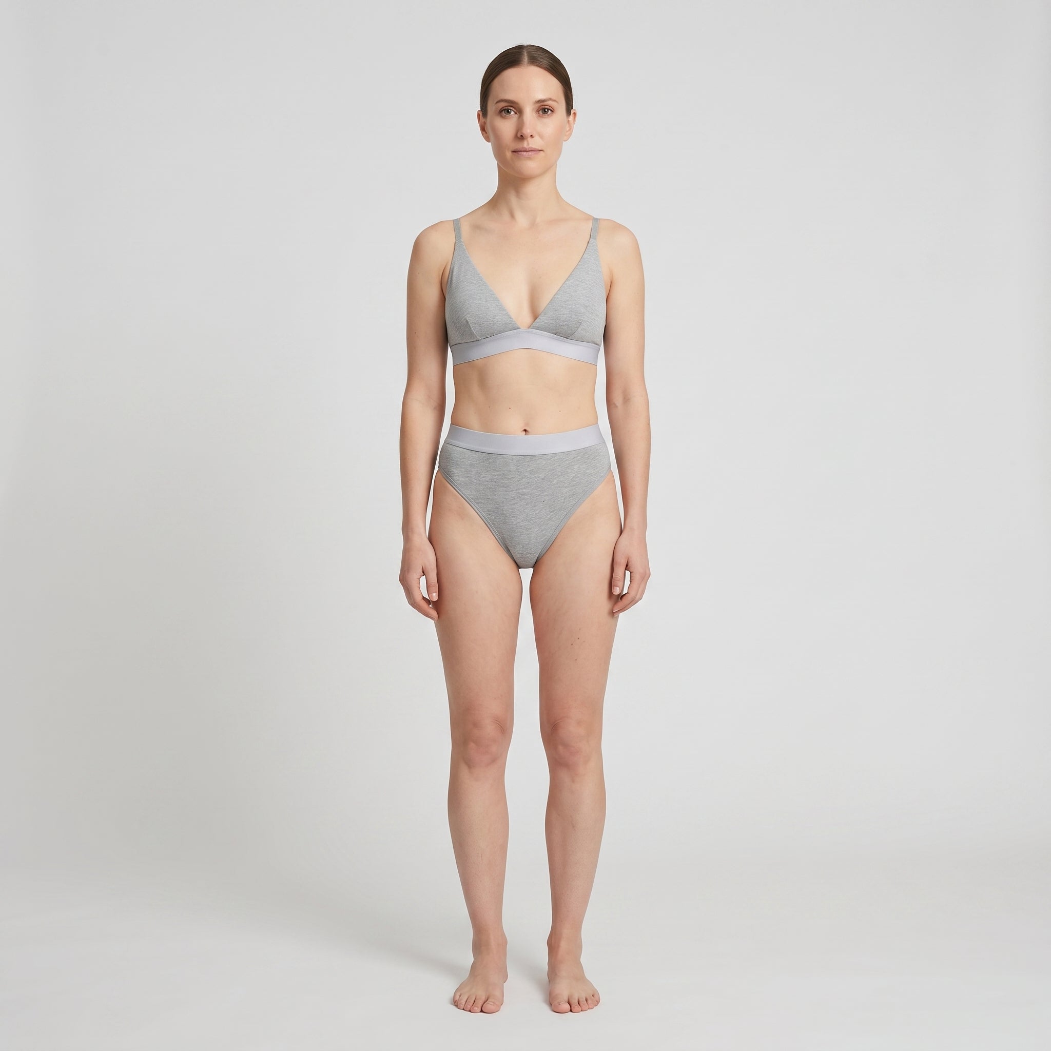 Triangle Bra + Elastic French Brief Set, worn, front view, second colourway