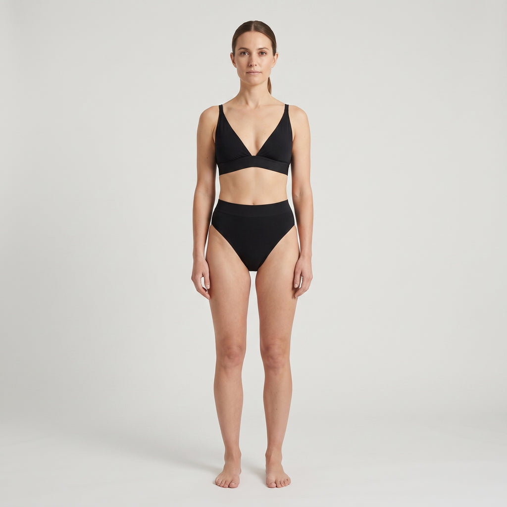 Triangle Bra + Elastic French Brief Set, worn, front view