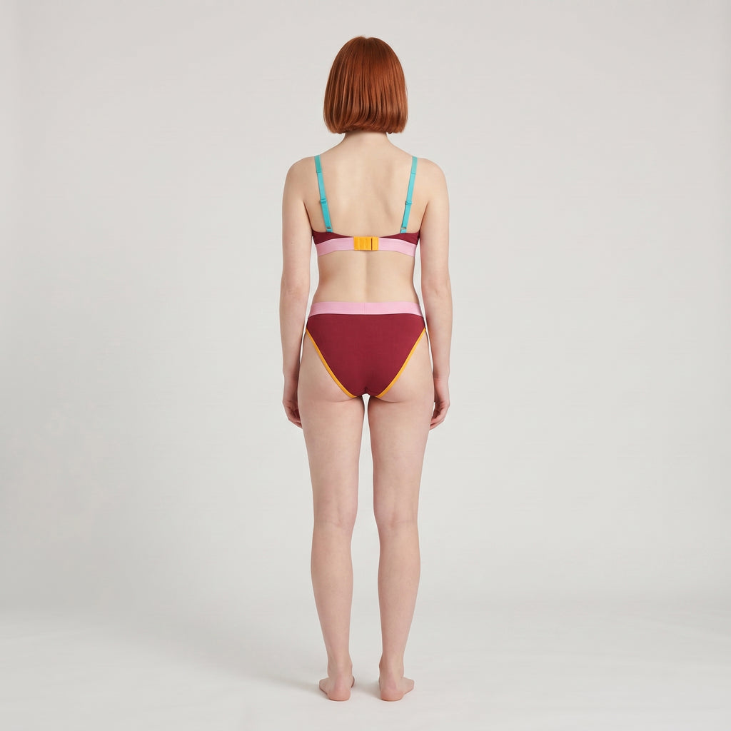 Triangle Bra + Elastic French Brief Set | Multicolor, worn, back view