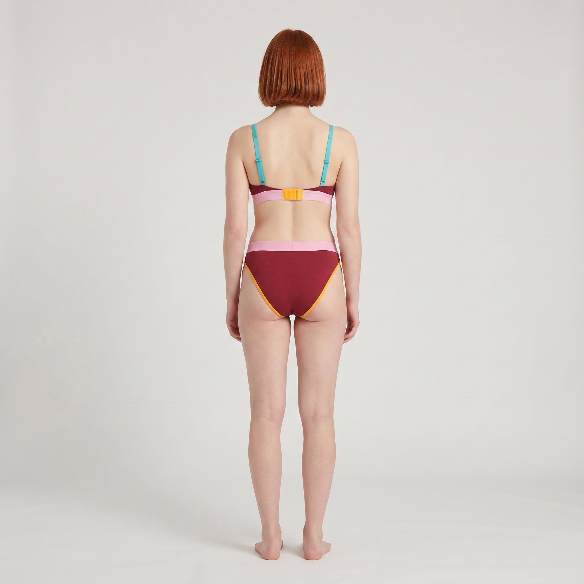 Triangle Bra + Elastic French Brief Set | Multicolor, worn, back view