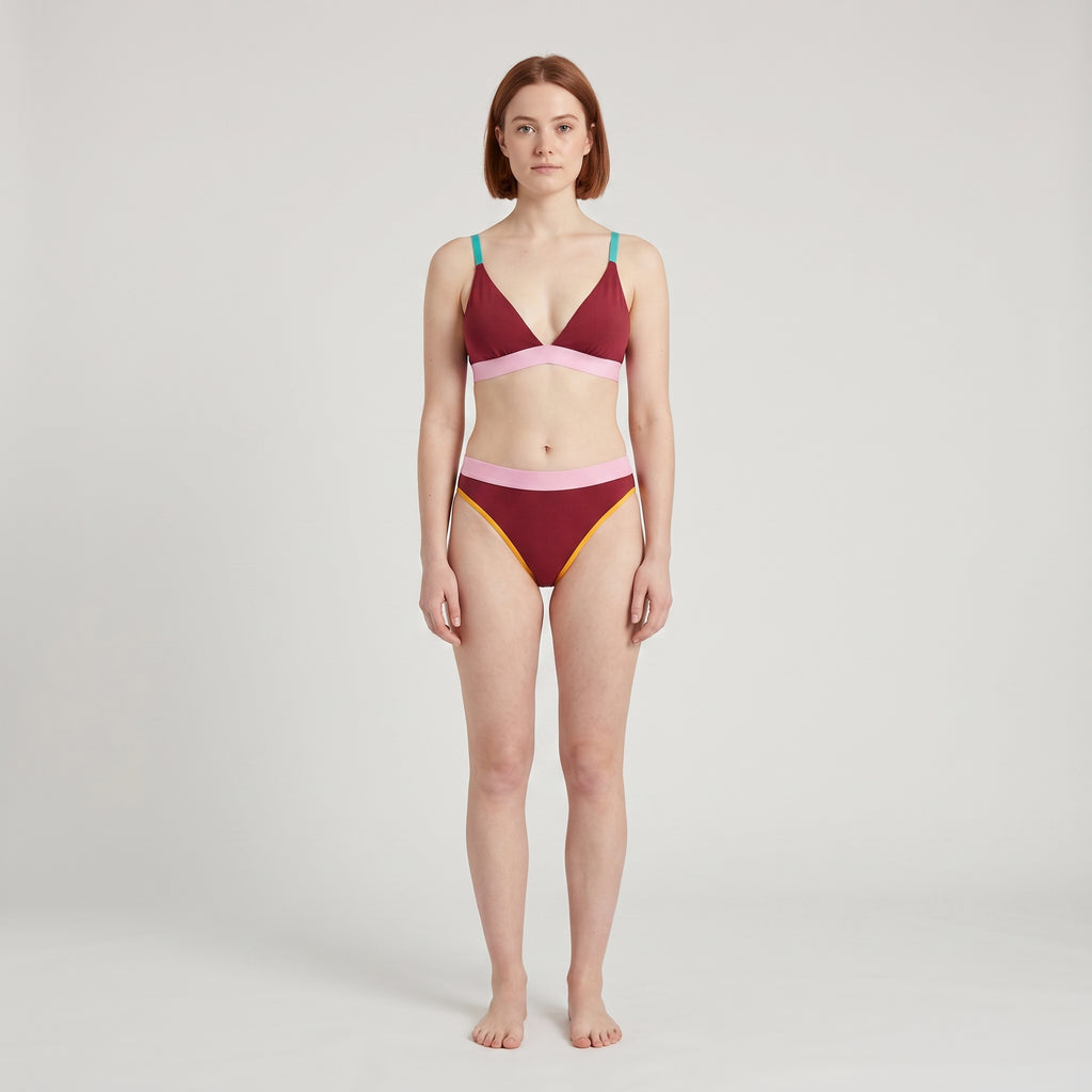 Triangle Bra + Elastic French Brief Set | Multicolor, worn, front view
