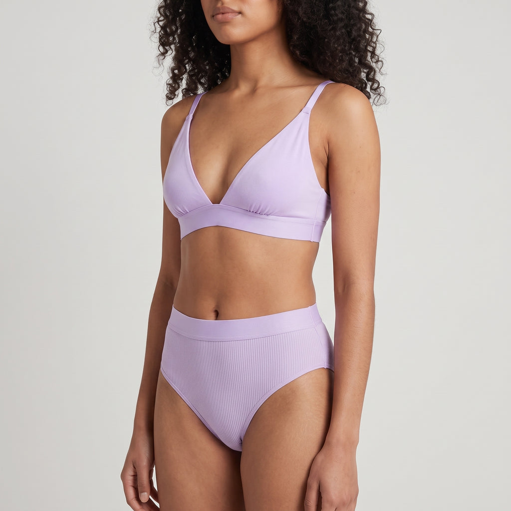 Triangle Bra + Elastic Thong Set, worn, close-up, second colourway