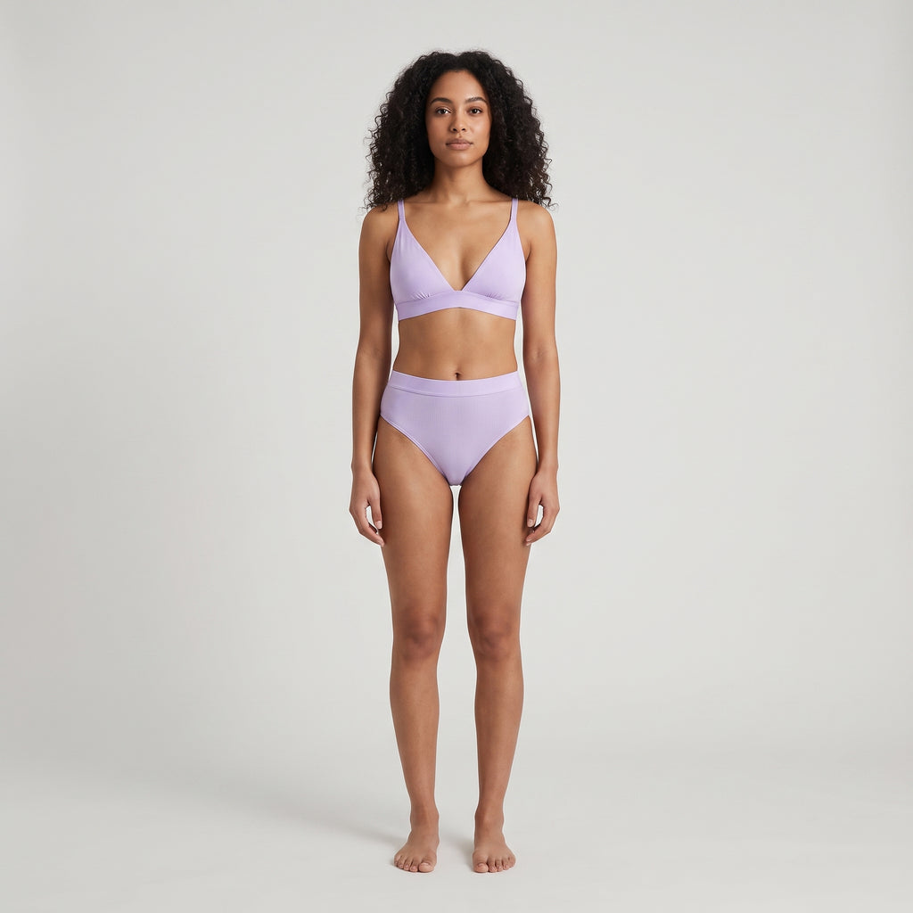 Triangle Bra + Elastic Thong Set, worn, front view, second colourway