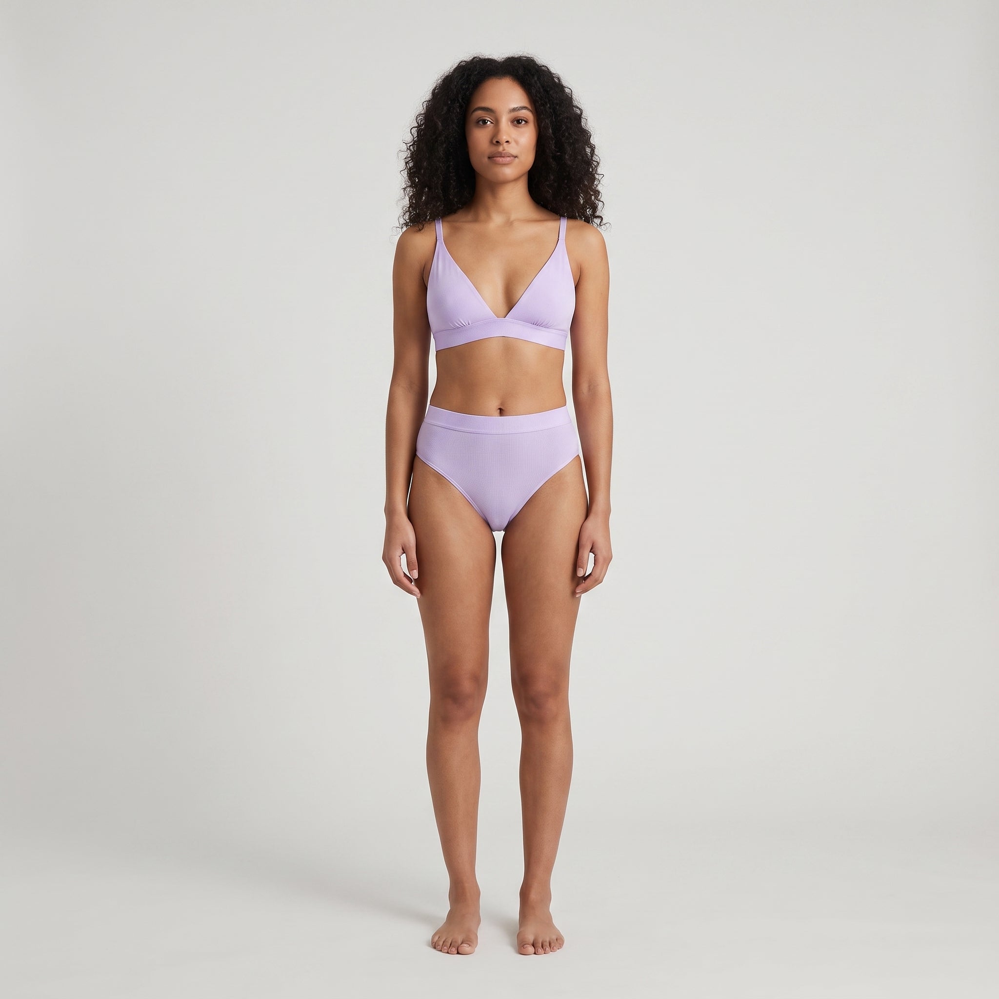 Triangle Bra + Elastic Thong Set, worn, front view, second colourway